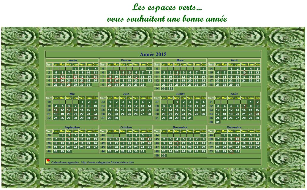 Calendrier 2015 décoratif annuel à imprimer, avec cadre photo vert