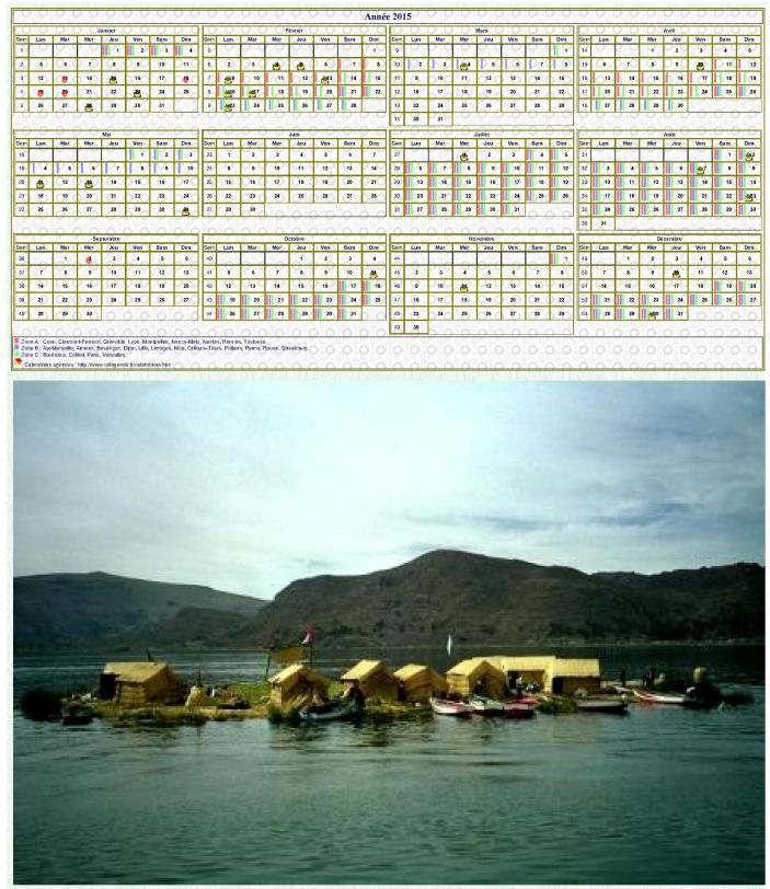 Calendrier 2015 annuel, 4 colonnes, 3 lignes, format portrait avec photo