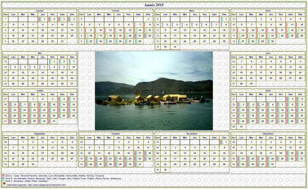 Calendrier 2015annuel avec photo, agenda synthétique, format paysage, sous-main ou mural