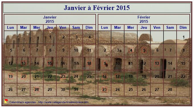 Calendrier 2015 à imprimer, bimestriel, artistique, format mini de poche, avec photo