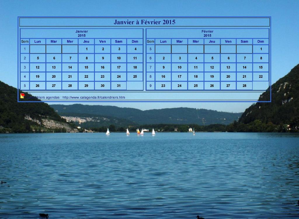 Calendrier 2015 décoratif à imprimer, bimestriel, format paysage, incrusté sur la partie haute d'une photo