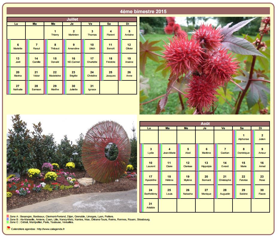 Calendrier 2015 bimestriel avec une photo différente chaque mois