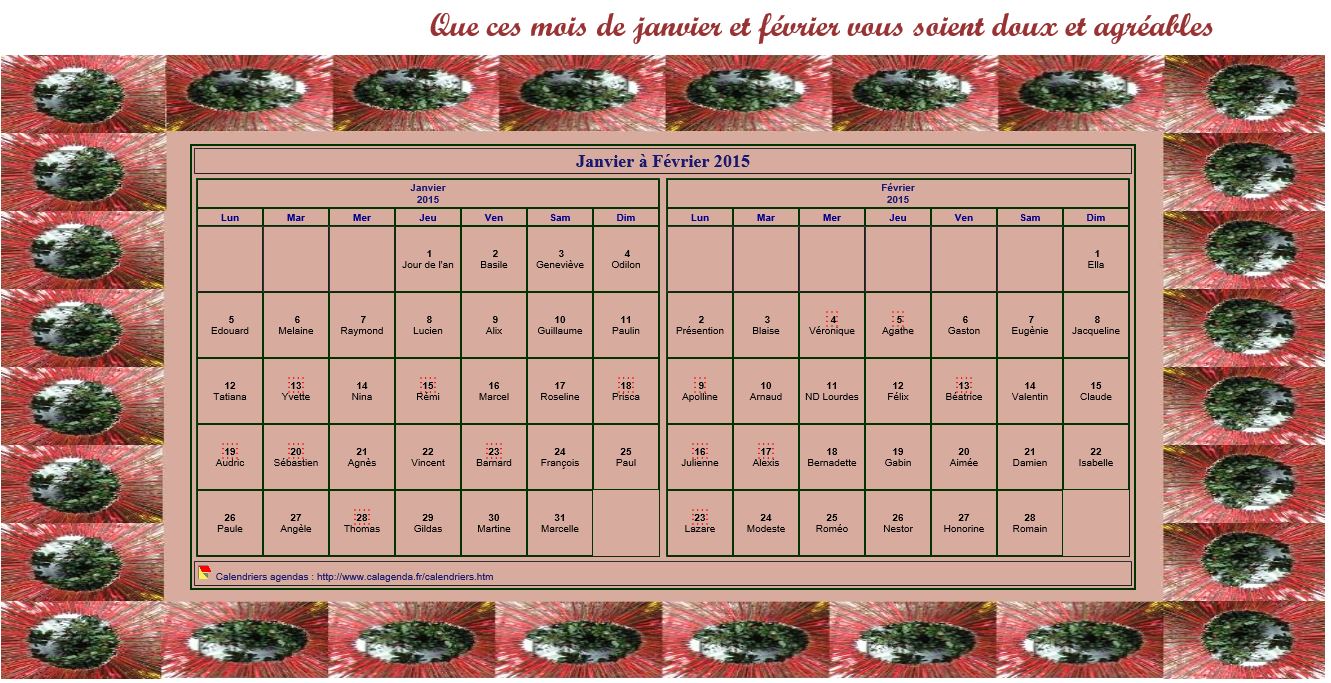 Calendrier 2015 à imprimer bimestriel décoratif, format paysage, avec cadre photo