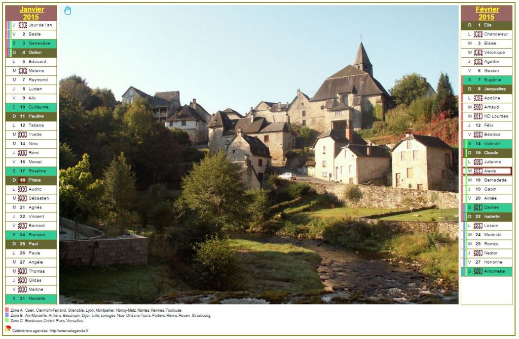 Calendrier 2015 bimestriel en colonnes avec photo à l'intérieur.