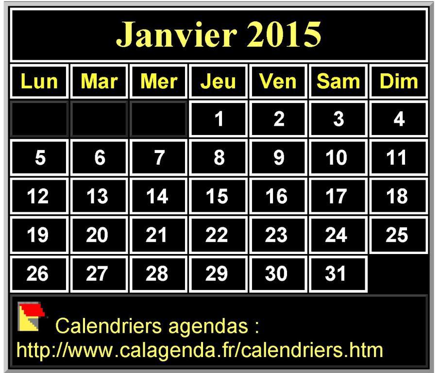 Calendrier mensuel 2015 à imprimer, fond noir, taille mini, format poche, spécial portefeuille