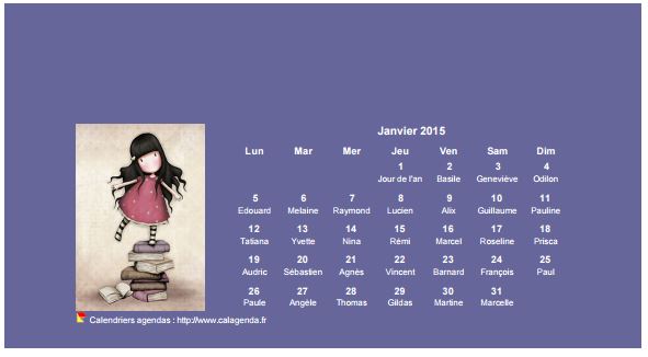 Calendrier mensuel 2015 Gorjuss