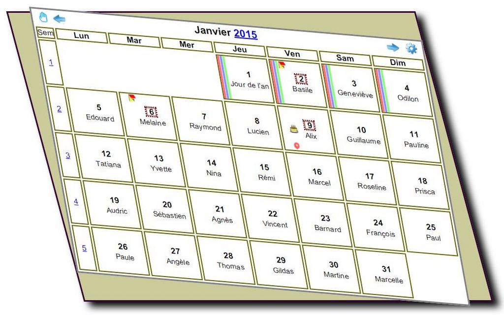 Calendrier mensuel 2015 à imprimer, style 3D