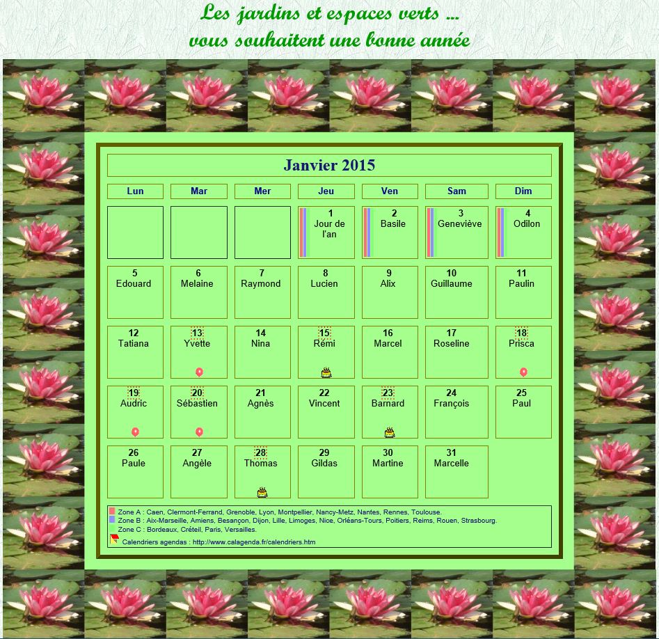Calendrier 2015 agenda décoratif mensuel, cadre avec motifs nénuphars Calendrier 2015 agenda décoratif mensuel, cadre avec motifs nénuphars
