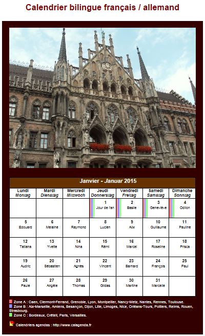 Calendrier mensuel 2015 allemand