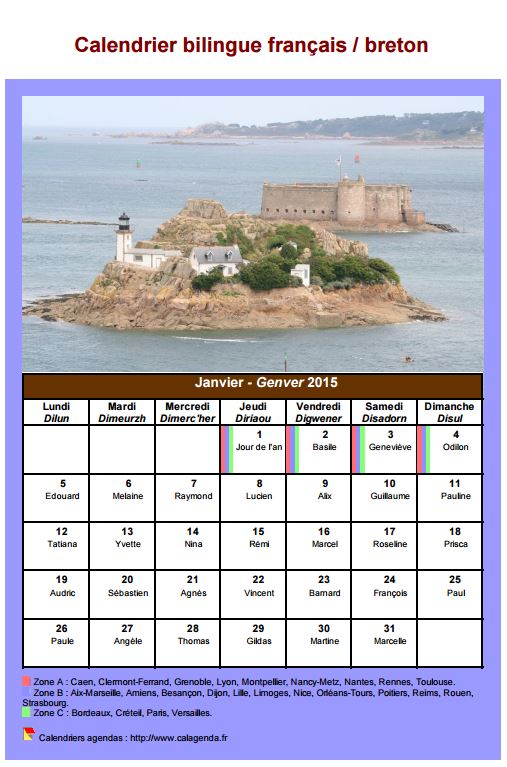 Calendrier mensuel 2015 breton