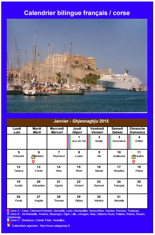 Calendrier mensuel 2015 corse