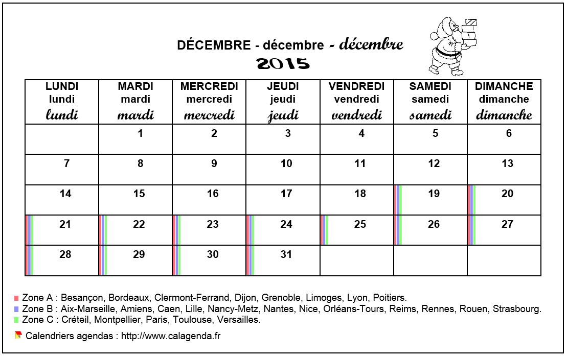 Calendrier mensuel 2015 école primaire et maternelle