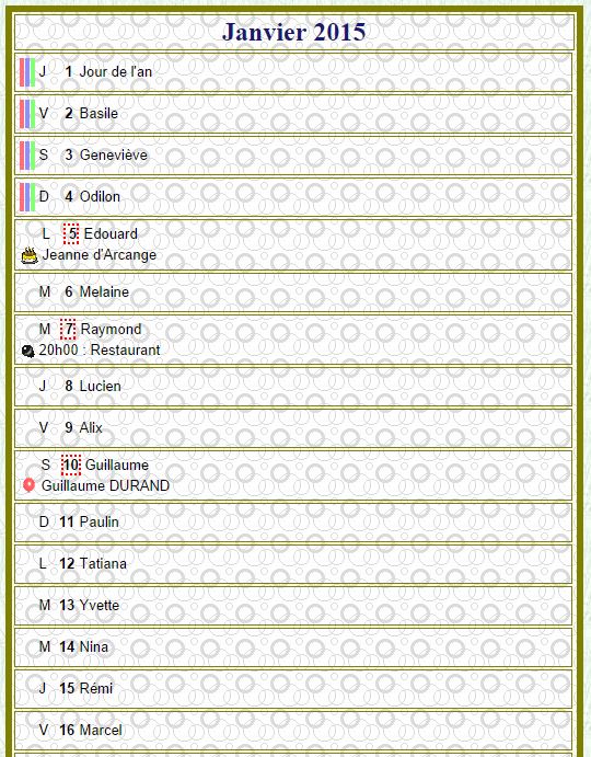 Calendrier mensuel 2015 en colonne Calendrier mensuel 2015 en colonne