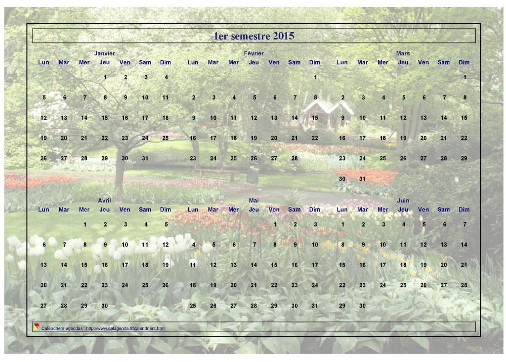 Calendrier 2015 à imprimer semestriel, format paysage, avec photo en fond de calendrier