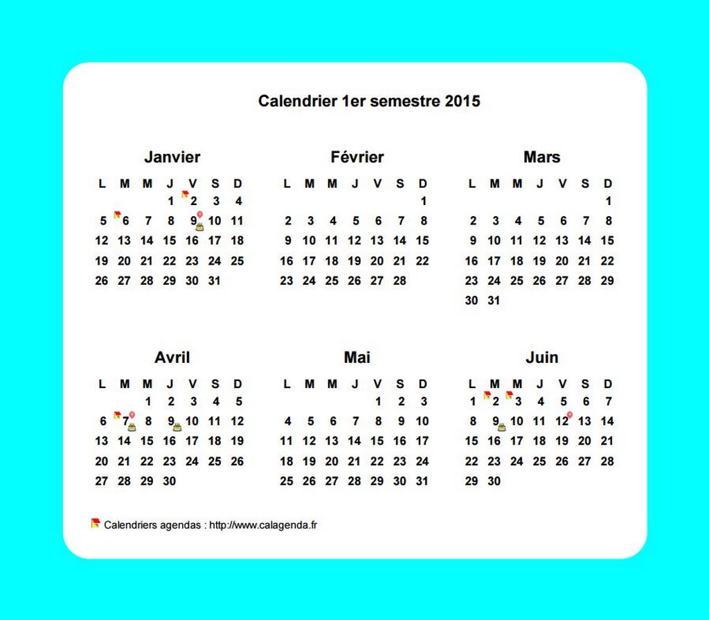 Calendrier 2015 semestriel avec bordure