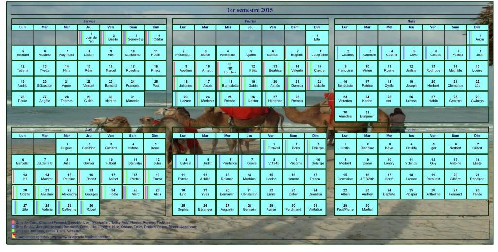 Calendrier 2015 à imprimer semestriel, format paysage, avec photo