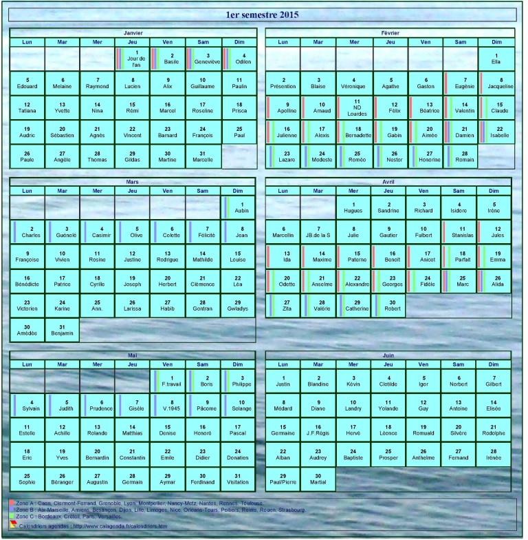Calendrier 2015 à imprimer semestriel, format portrait, avec photo en fond de calendrier