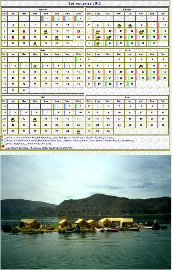 Modèle par défaut du calendrier agenda semestriel, 2 colonnes par 3 lignes