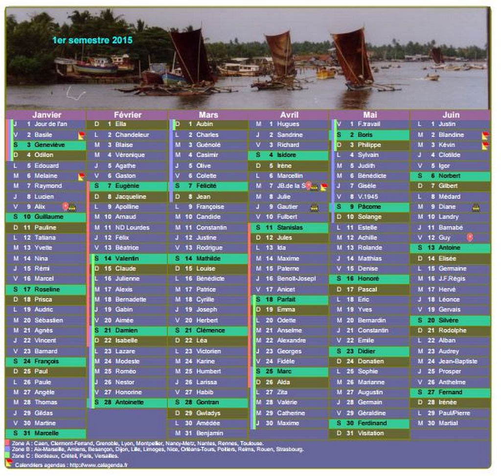 Calendrier 2015 semestriel avec photo dans le titre