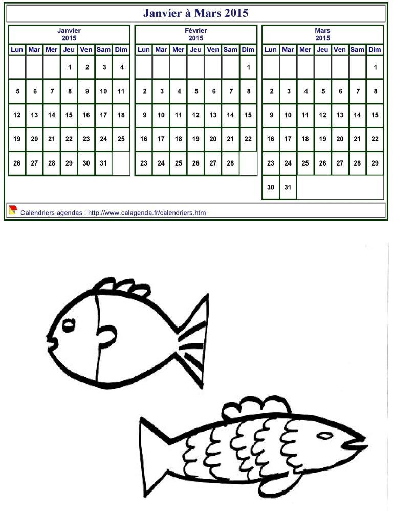 Calendrier 2015 à colorier trimestriel vierge, format portrait, pour enfants