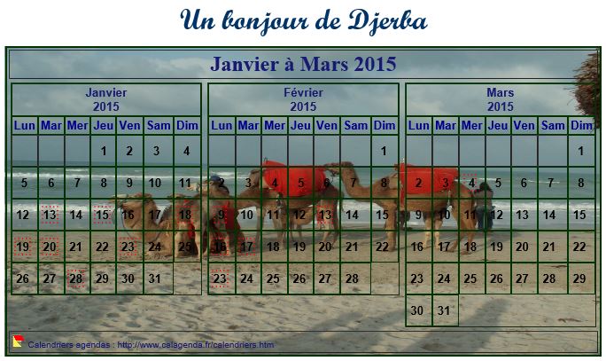 Calendrier 2015 à imprimer artistique trimestriel, format mini de poche, avec photo