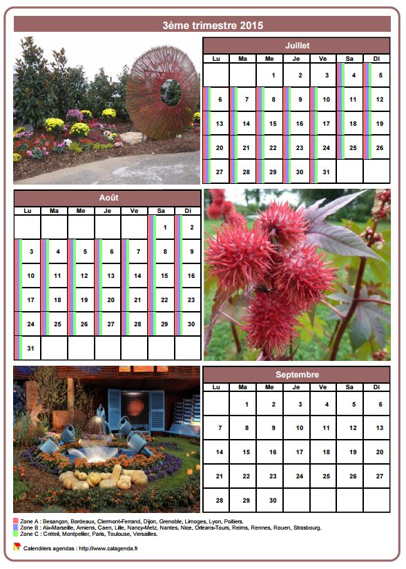 Calendrier 2015 trimestriel avec une photo différente chaque mois