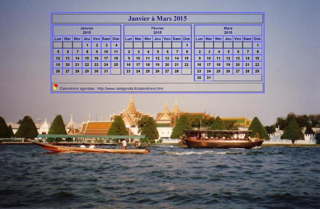 Calendrier 2015 à imprimer trimestriel, format paysage, incrusté sur la partie supérieure d'une photo