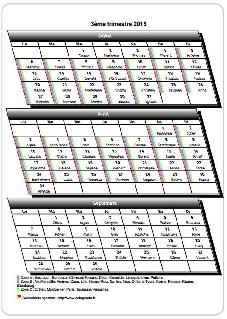 Calendrier 2015 trimestriel 3D