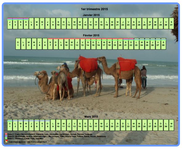 Calendrier 2015 trimestriel horizontal avec une photo en fond de calendrier