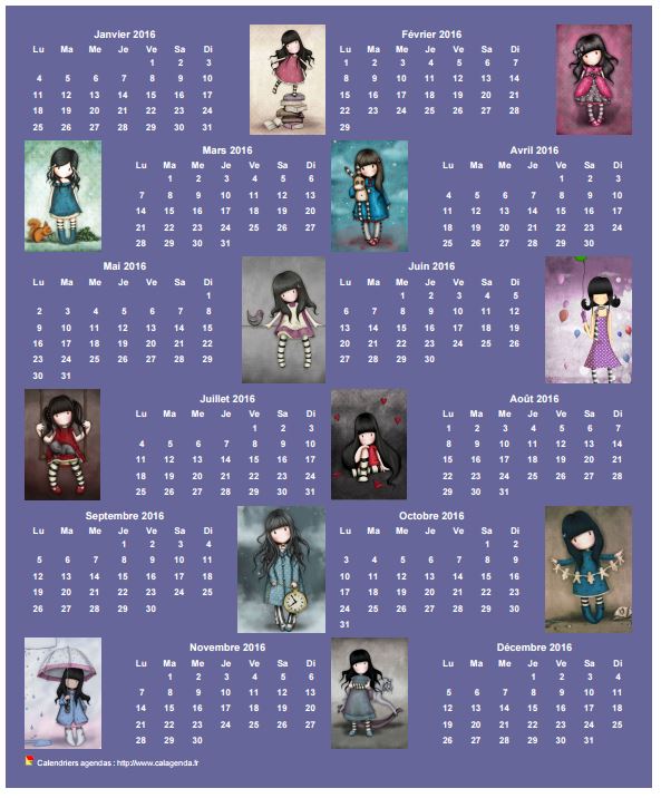 Calendrier 2016 annuel Gorjuss