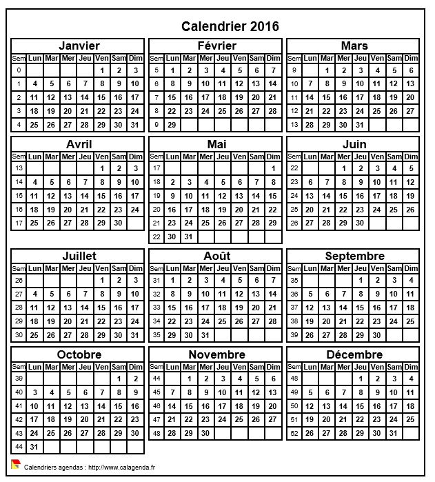 Calendrier 2016 format portrait