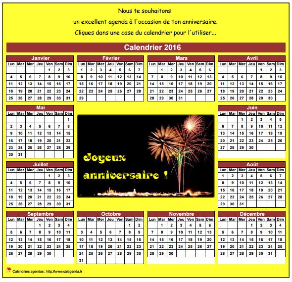 Calendrier 2016 anniversaire