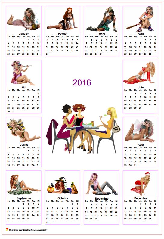 Calendrier 2016 annuel tubes femmes