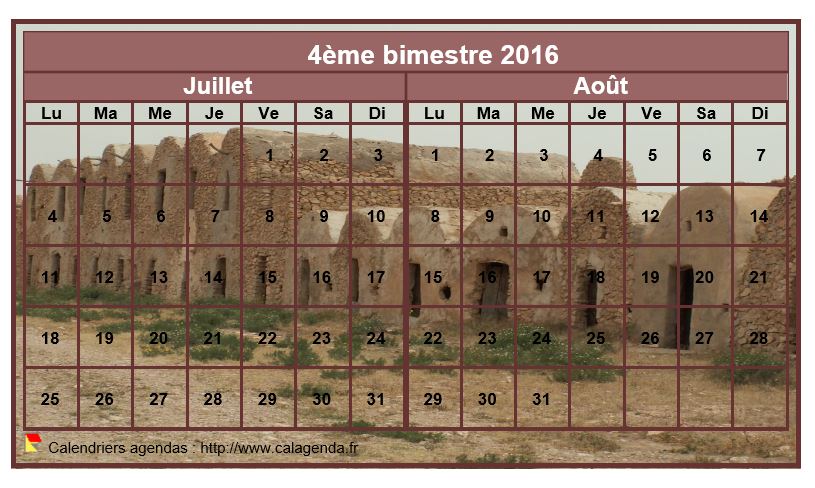 Calendrier 2016 à imprimer, bimestriel, artistique, format mini de poche, avec photo