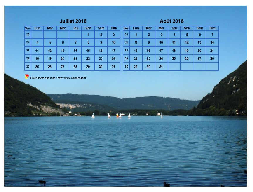 Calendrier 2016 décoratif à imprimer, bimestriel, format paysage, incrusté sur la partie haute d'une photo