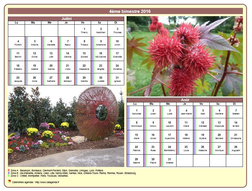 Calendrier 2016 bimestriel avec une photo différente chaque mois