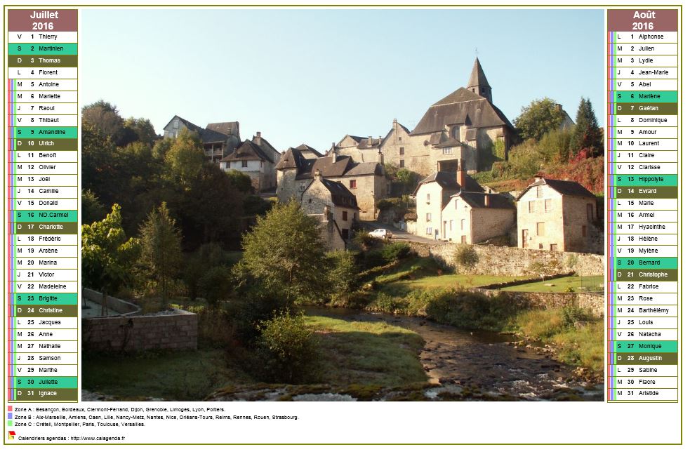 Calendrier 2016 bimestriel en colonnes avec photo à l'intérieur.