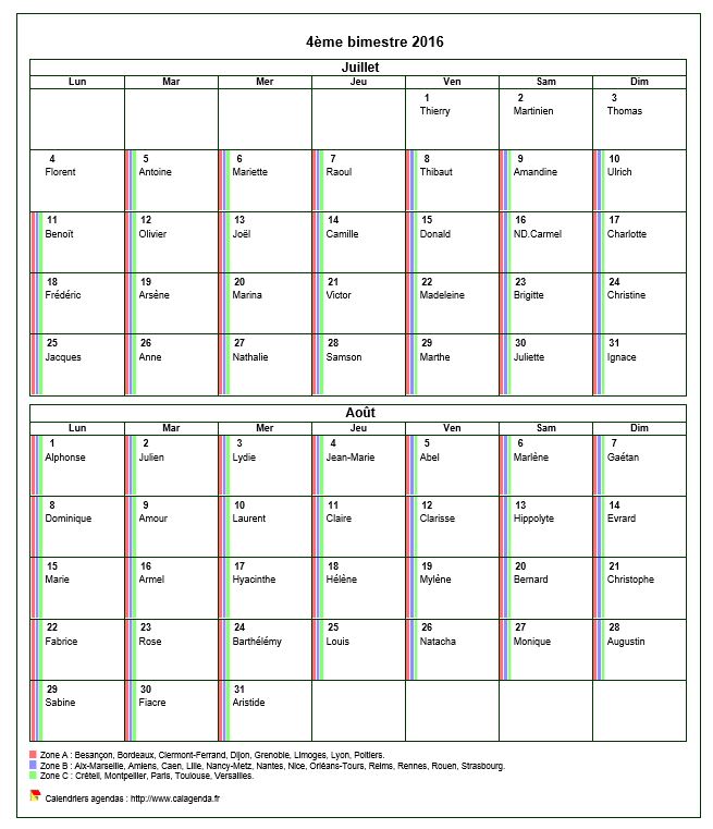 Calendrier 2016 bimestriel, format portrait, avec les fêtes et les vacances scolaires Calendrier 2016 bimestriel, format portrait, avec les fêtes et les vacances scolaires
