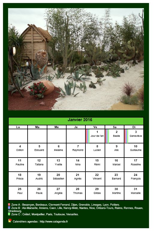 Calendrier mensuel 2016 avec une photo différente chaque mois
