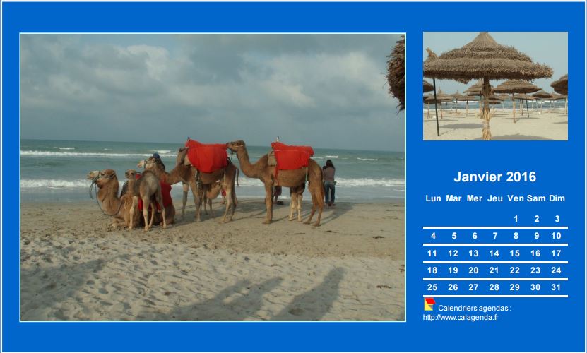 Calendrier mensuel 2016 avec deux photos