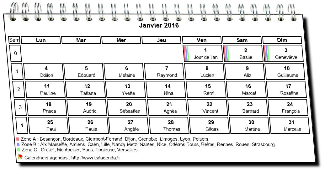 Calendrier mensuel 2016 à spirales