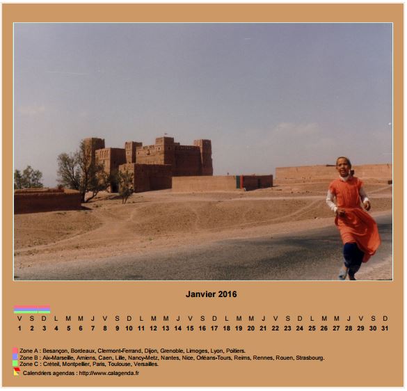 Calendrier mensuel 2016 horizontal avec photo