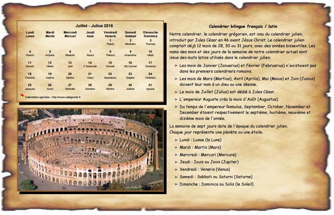 Calendrier mensuel 2016 latin