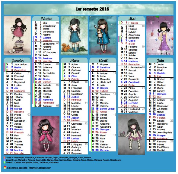 Calendrier 2016 semestriel Gorjuss Calendrier 2016 semestriel Gorjuss
