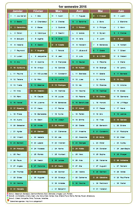 Modèle par défaut du calendrier agenda semestriel, une colonne par mois