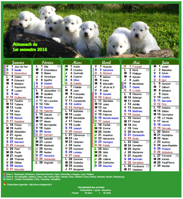 Calendrier 2016 semestriel style calendrier des postes Calendrier 2016 semestriel style calendrier des postes