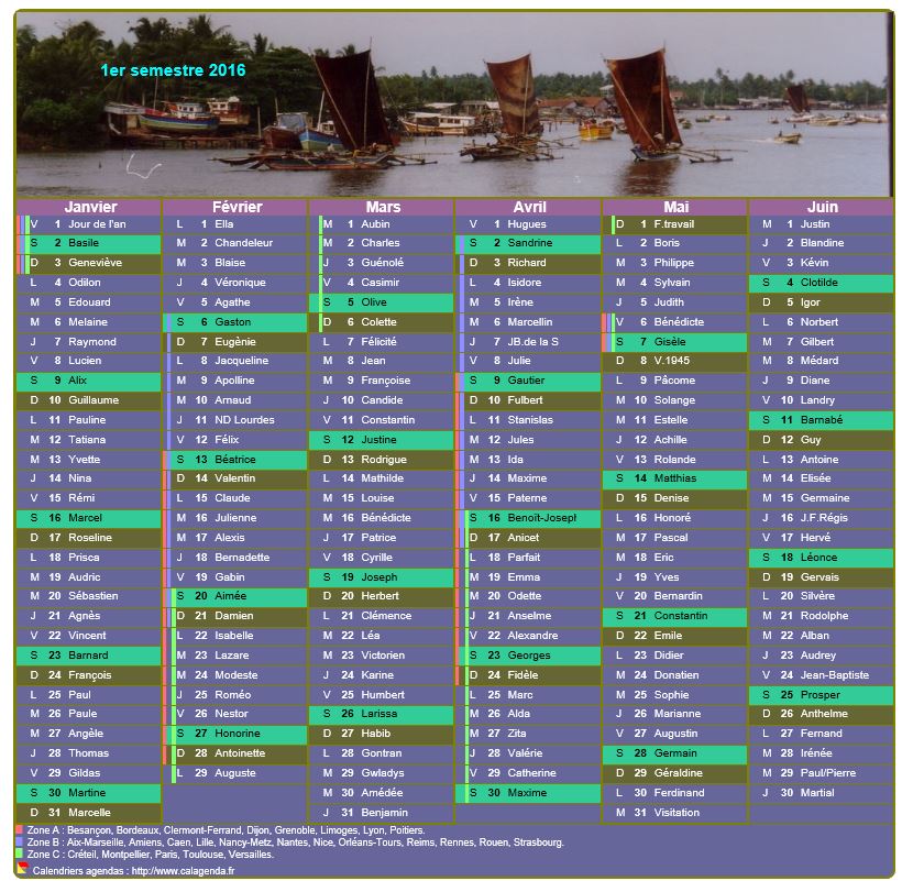 Calendrier 2016 semestriel avec photo dans le titre