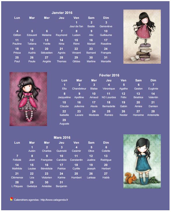 Calendrier 2016 trimestriel Gorjuss Calendrier 2016 trimestriel Gorjuss