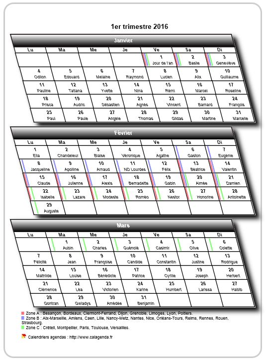 Calendrier 2016 trimestriel 3D Calendrier 2016 trimestriel 3D