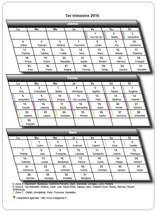 Calendrier 2016 trimestriel 3D